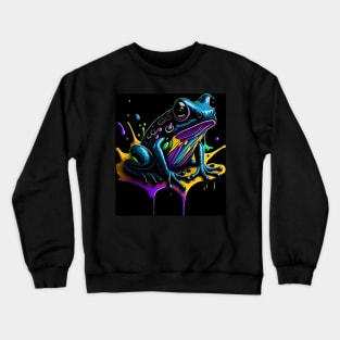 Splash Art of a Cute Colorful Frog Crewneck Sweatshirt